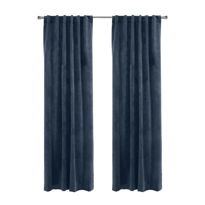 Thermaplus Seren Room Darkening Window Treatment Dual Header Curtain Panel for Bedroom Livingroom Navy