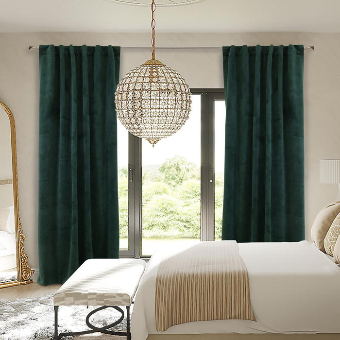 Thermalogic Seren Classic Velvet Room Darkening Dual Header Energy Efficient Curtain Panel Dark Green