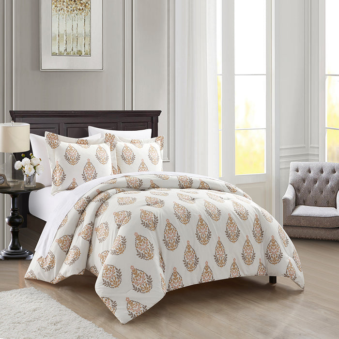 Chic Home Amelia 2 Piece Duvet Cover Set Floral Medallion Print Design Bedding with Zipper Closure Twin Taupe - Twin