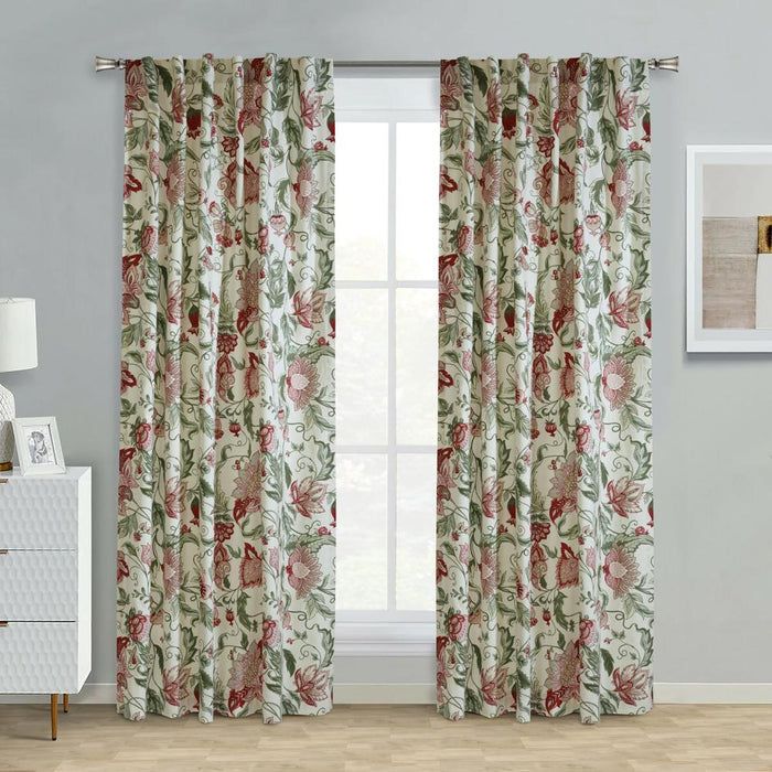 Habitat Jacobean Garden Jacobean Print Design Light Filtering Dual Header Curtain Panel for Livingroom Red