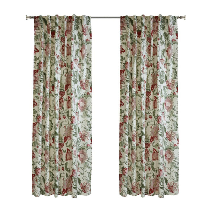Habitat Jacobean Garden Jacobean Print Design Light Filtering Dual Header Curtain Panel for Livingroom Red