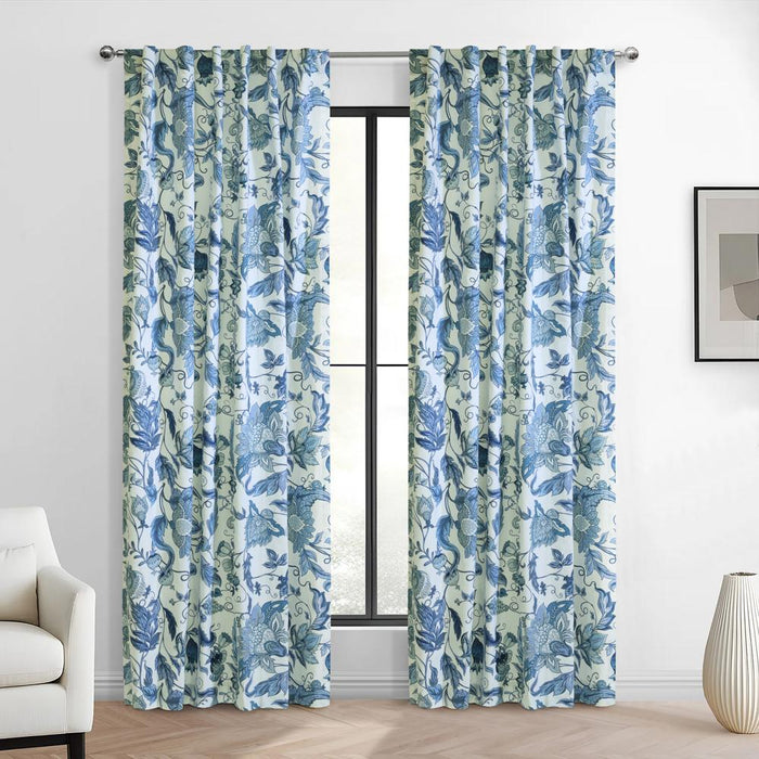 Habitat Jacobean Garden Jacobean Print Design Light Filtering Dual Header Curtain Panel Blue