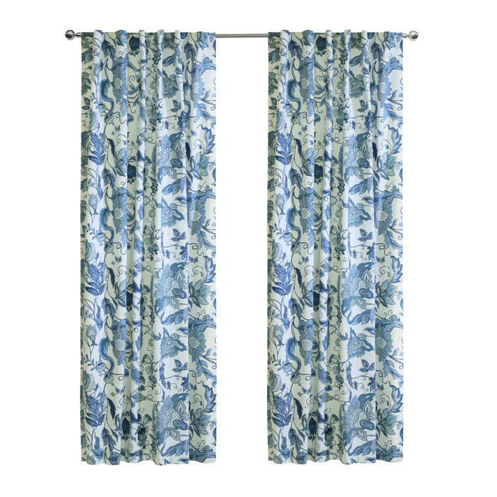 Habitat Jacobean Garden Jacobean Print Design Light Filtering Dual Header Curtain Panel Blue