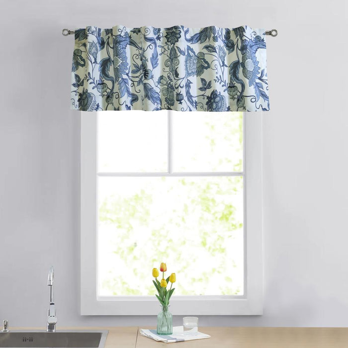 Habitat Jacobean Garden Light Filtering Window Treatment Dual Header Valance 52" x 15" for Bedroom Livingroom Blue