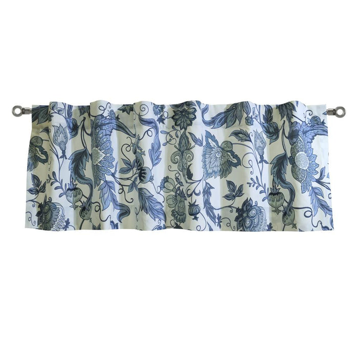 Habitat Jacobean Garden Light Filtering Window Treatment Dual Header Valance 52" x 15" for Bedroom Livingroom Blue