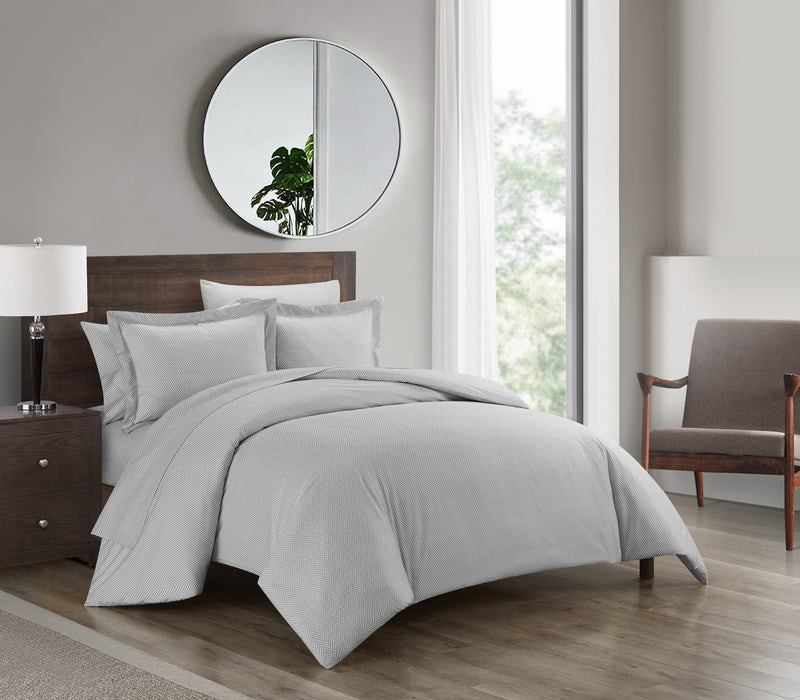 Chic Home Laurel Duvet Cover Set Graphic Herringbone Pattern Print Design Bed In A Bag Bedding - Sheets Pillowcases Pillow Shams Included - 7 Piece - King 104x90", Grey - King