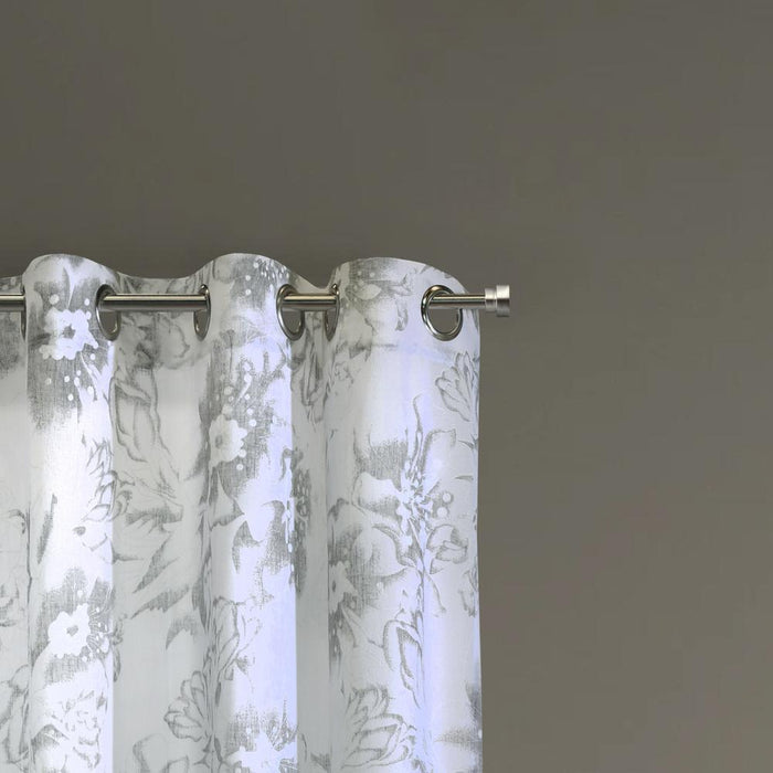 Habitat Kyoto Floral Print Soothing Tones Light Filtering Grommet Curtain Panel for Bedroom White