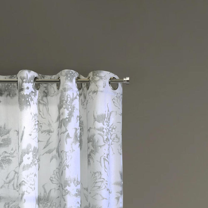 Habitat Kyoto Floral Print Soothing Tones Light Filtering Grommet Curtain Panel for Bedroom White