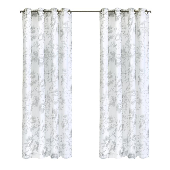 Habitat Kyoto Floral Print Soothing Tones Light Filtering Grommet Curtain Panel for Bedroom White