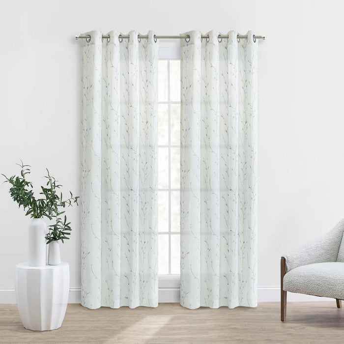 Habitat Ivy Light Filtering Grommet Botanical Motif Print Curtain Panel for Livingroom White