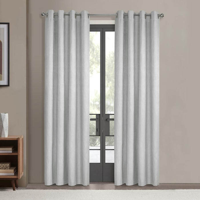 Thermaplus Margot 100% Blackout Subtle Textured Geometric Pattern Grommet Curtain Panel White