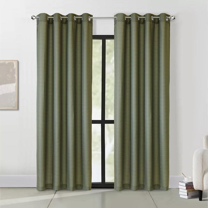 Habitat Cameron Light Filtering Slub Textured Grommet Curtain Panel Olive
