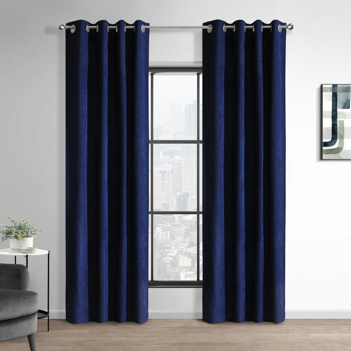 Thermaplus Chenille 100% Blackout Grommet Exclusive Curtains for Livingroom Bedroom Dark Navy
