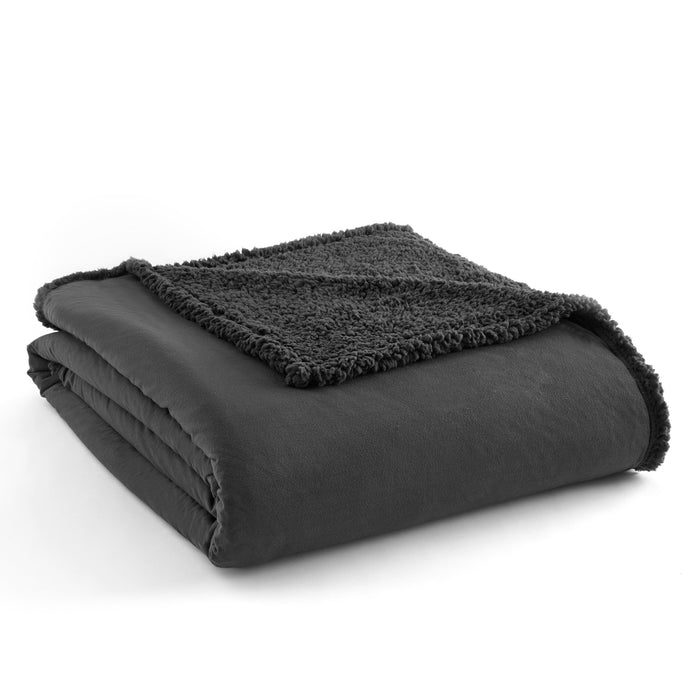 Micro Flannel Reverse to Sherpa Blanket, Full/Queen, Charcoal - Full/Queen,Charcoal