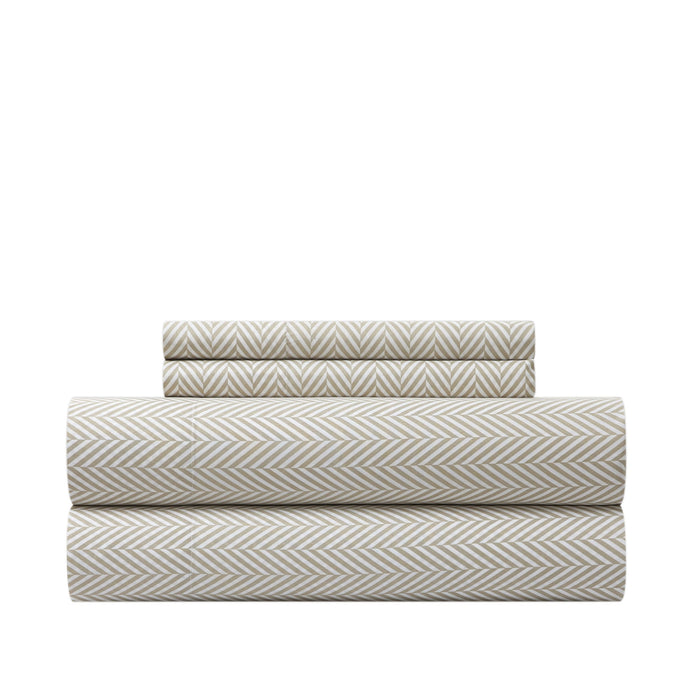 Chic Home Denise Sheet Set Super Soft Graphic Herringbone Print Design - Includes 1 Flat, 1 Fitted Sheet, and 1 Pillowcase - 3 Piece - Twin 66x102", Beige - Beige