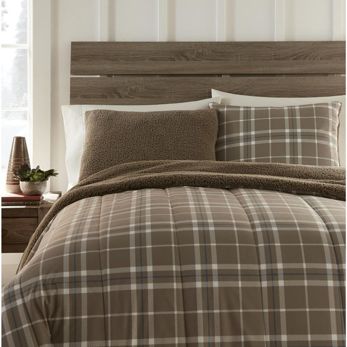 Micro Flannel Reverse to Sherpa Comforter Set, Twin, Carlton Plaid Bark - Twin,Carlton Plaid Bark