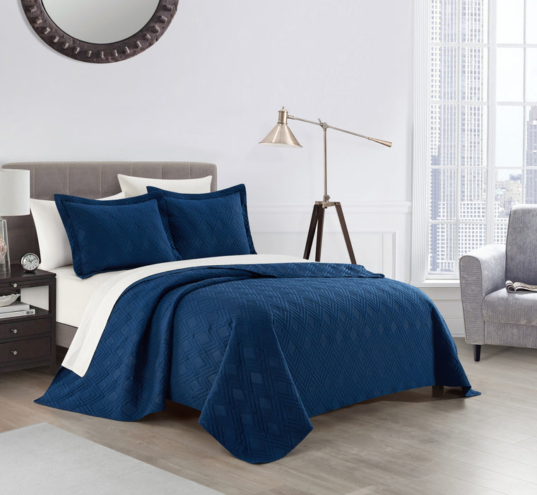 NY&C Home Marling 3 Piece Quilt Set Contemporary Geometric Diamond Pattern Bedding - Pillow Shams Included,King , Beige - King