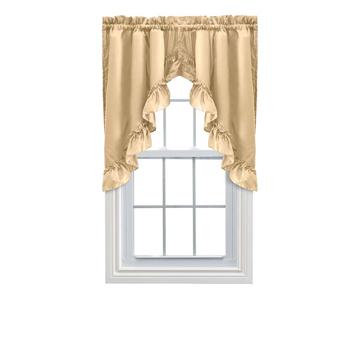 Ellis Stacey Solid Color Window 1.5" Rod Pocket High Quality Fabric Ruffled Swag 60"x38" Almond