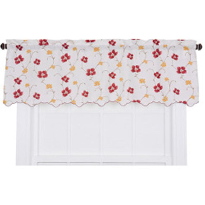 Ellis Curtain Zoe High Quality Room Darkening Solid Color Floral Print fabric Window Valance - 48 x15" Red