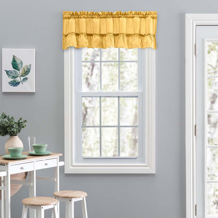 Ellis Stacey 1.5" Rod Pocket High Quality Fabric Solid Color Window Ruffled Filler Valance 54"x13" Yellow