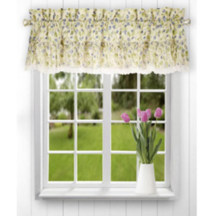 Ellis Curtain Clarice High Quality Room Darkening Natural Color Classic Print Ruffled Window Valance - 52 x12" Blue