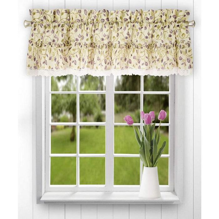 Ellis Curtain Clarice High Quality Room Darkening Natural Color Classic Print Ruffled Window Valance - 52 x12" Violet
