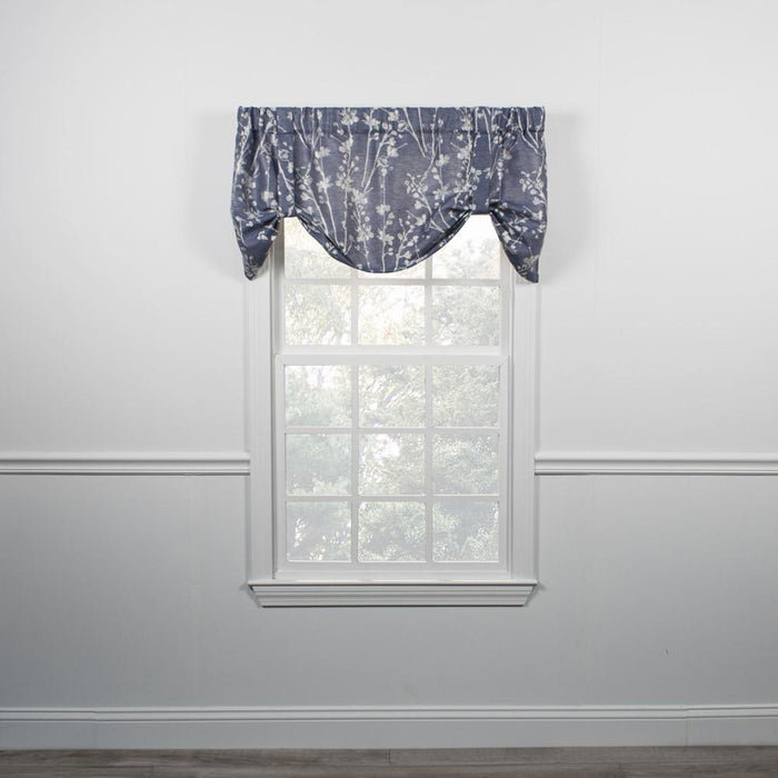 Ellis Curtain Meadow High Quality Room Darkening Solid Natural Color Lined Tie-Up Window Valance - 50 x22", Cobalt