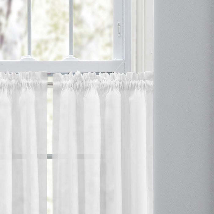 Ellis Curtain Shadow Stripe 1.5" Rod Pocket Tailored Tier Pair for Windows White