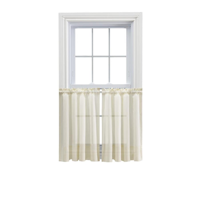 Ellis Curtain Shadow Stripe 1.5" Rod Pocket Tailored Tier Pair for Windows Natural