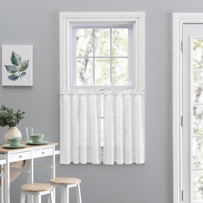 Ellis Curtain Shadow Stripe 1.5" Rod Pocket Tailored Tier Pair for Windows White