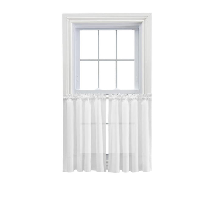 Ellis Curtain Shadow Stripe 1.5" Rod Pocket Tailored Tier Pair for Windows White