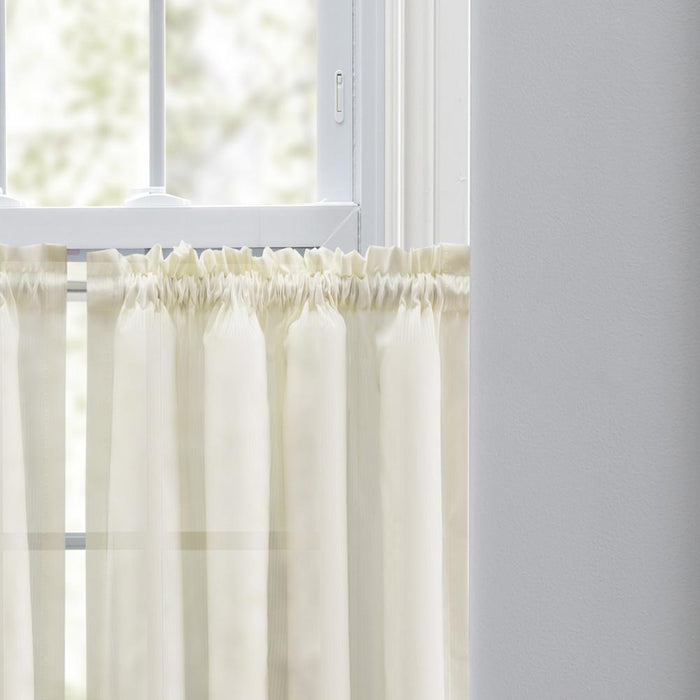 Ellis Curtain Shadow Stripe 1.5" Rod Pocket Tailored Tier Pair for Windows Natural