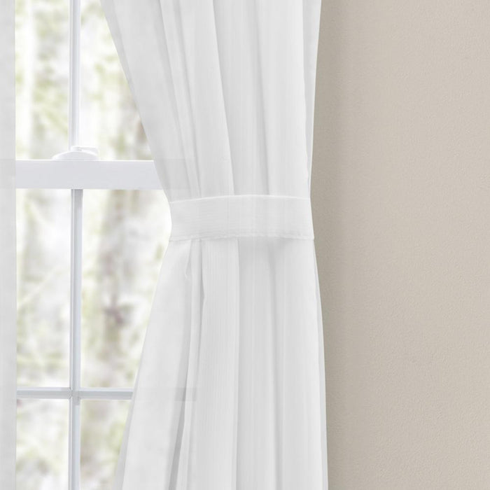 Ellis Curtain Shadow Stripe Tailored Curtain Panel Pair for Windows with Ties White