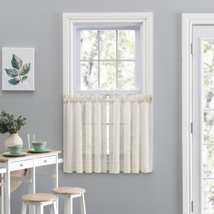 Ellis Curtain Cotton Voile 1.5" Rod Pocket Tailored Tier Pair for Windows Natural
