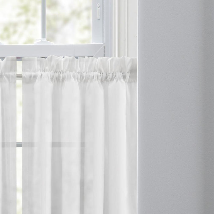 Ellis Curtain Cotton Voile 1.5" Rod Pocket Tailored Tier Pair for Windows White