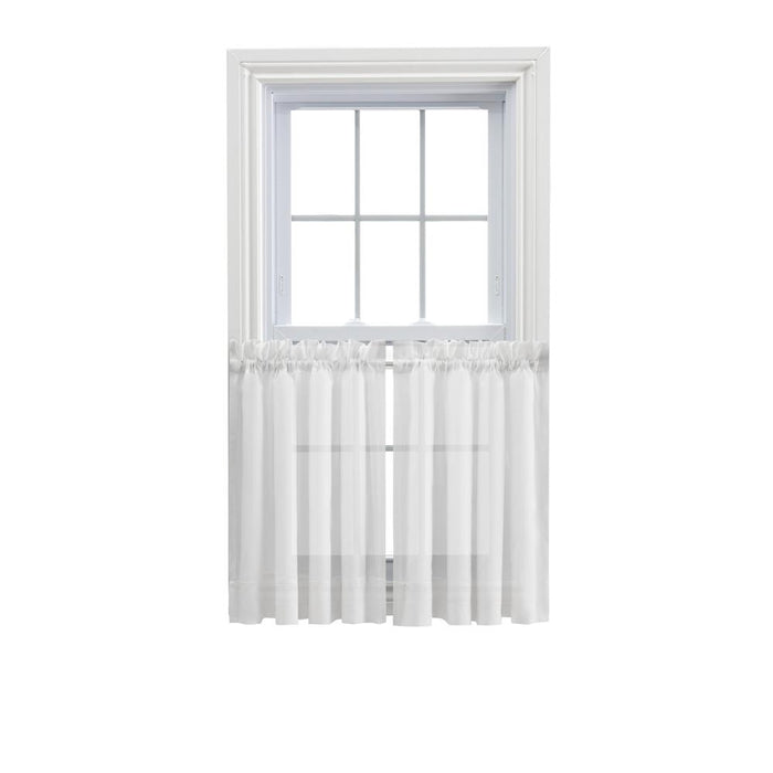 Ellis Curtain Cotton Voile 1.5" Rod Pocket Tailored Tier Pair for Windows White