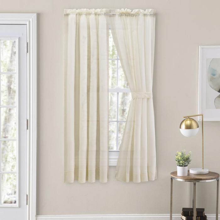 Ellis Curtain Cotton Voile 1.5" Rod Packet Tailored Curtain Panel Pair for Windows Natural