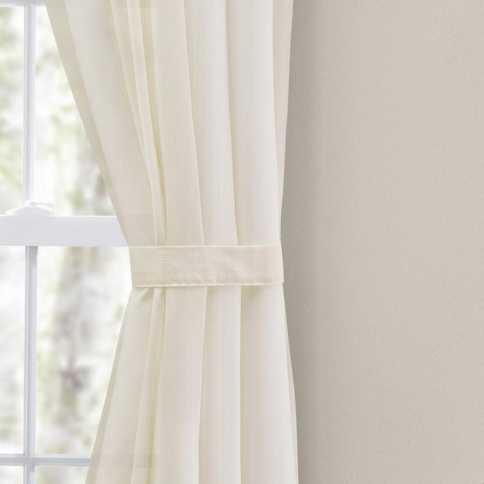 Ellis Curtain Cotton Voile 1.5" Rod Packet Tailored Curtain Panel Pair for Windows Natural