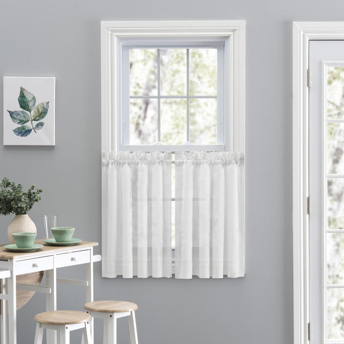Ellis Curtain Cotton Voile 1.5" Rod Pocket Tailored Tier Pair for Windows White