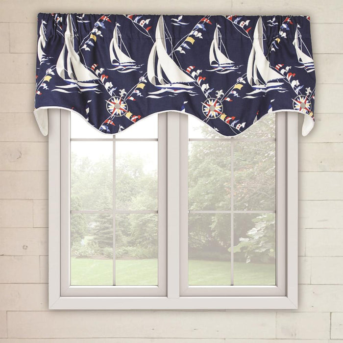 Ellis Curtain Nautical Sail Lined Scallop Window Valance With Rod Pocket - 50x16" Navy