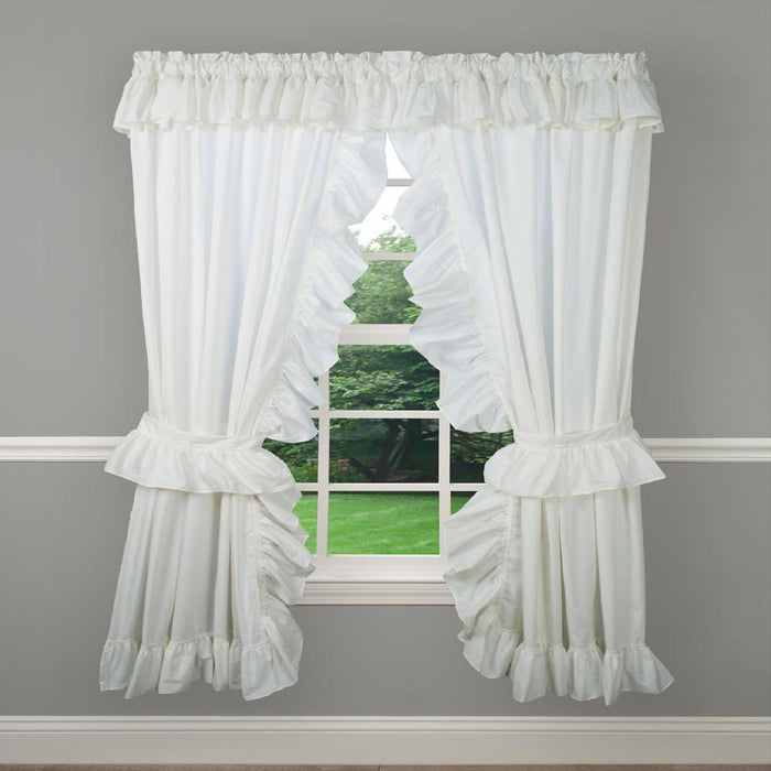 Ellis Curtain 2-Piece Ruffled Priscilla Window Curtain Panel Pair with ties - 80x63" Natural