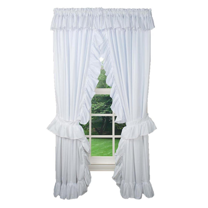 Ellis Curtain 2-Piece Ruffled Priscilla Window Curtain Panel Pair with ties - 80x84" White