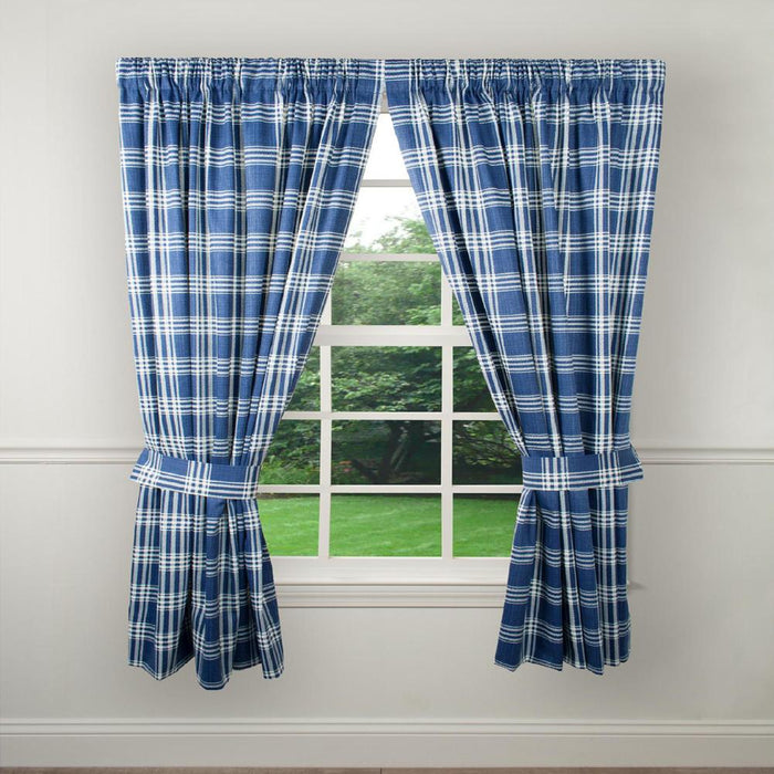 Ellis Curtain Bartlett Unlined 2-Piece Window Curtain Tailored Panels Pair with Ties - 90x84 Blue