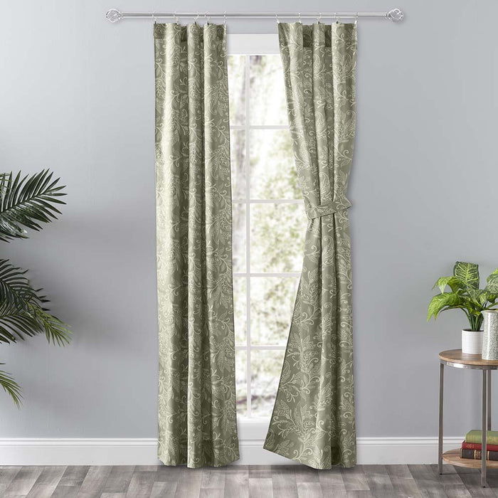 Ellis Curtain Lexington Leaf Pattern on Colored Ground Curtain Pair with Ties Sage