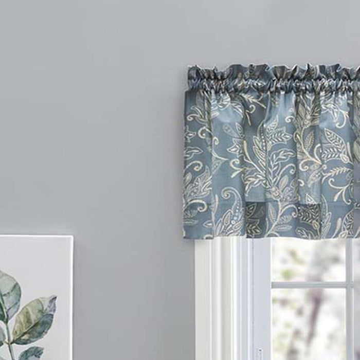 Ellis Curtain Lexington Leaf Pattern on Colored Ground Tailored Valance 58"x15" Blue