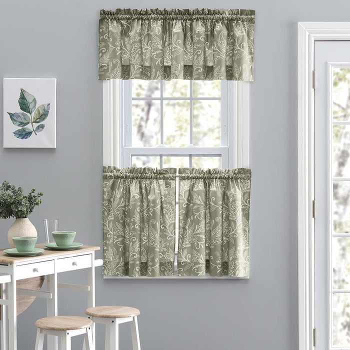 Ellis Curtain Lexington Leaf Pattern on Colored Ground Tailored Valance 58"x15" Sage