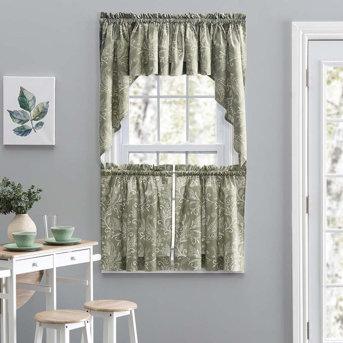 Ellis Curtain Lexington Leaf Pattern on Colored Ground Tailored Valance 58"x15" Sage