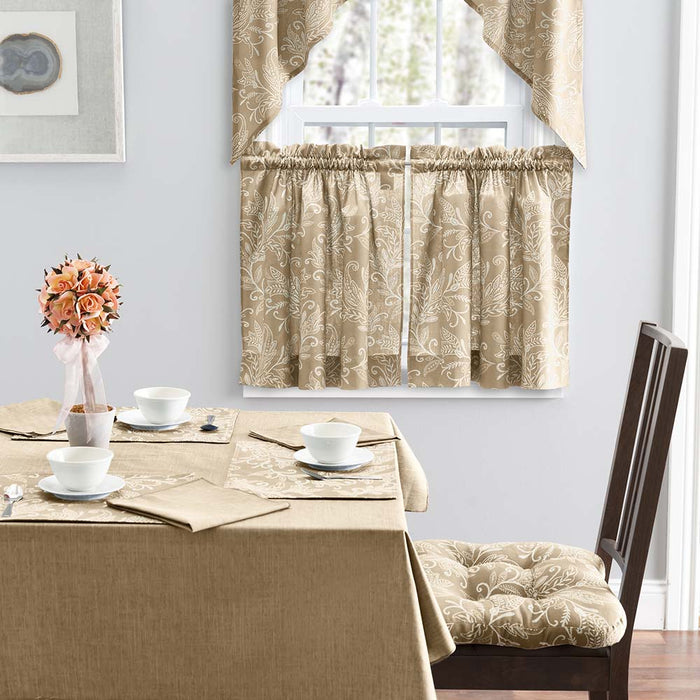 Ellis Curtain Lexington Leaf Pattern on Colored Ground Tailored Swags 56"x36" Tan