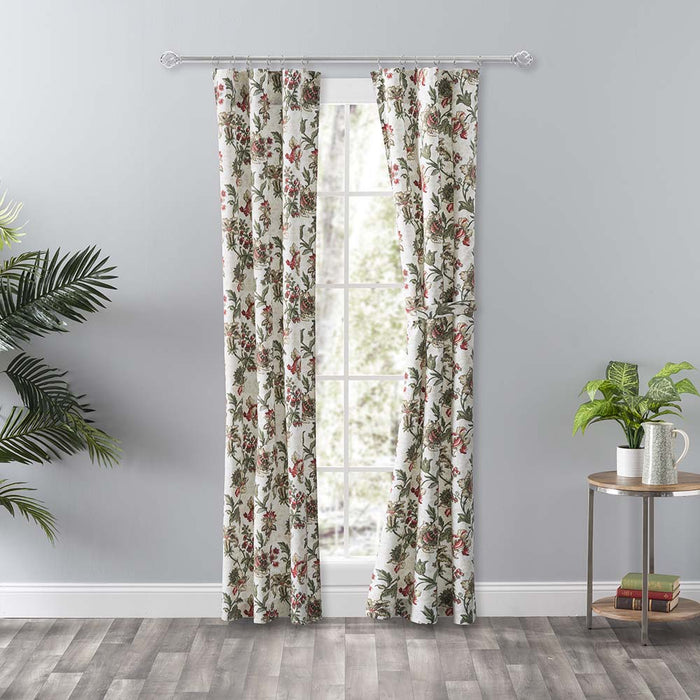 Ellis Curtain Madison Floral Printed Natural Ground Tailored 3" Rod Pocket Panel Pair with Tiebacks Brick