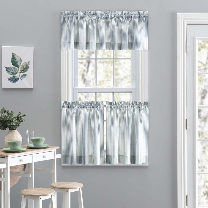 Ellis Curtain Plaza Classic Ticking Stripe Printed on Natural Ground 1.5" Rod Pocket Tailored Valance 58" x 15" Blue